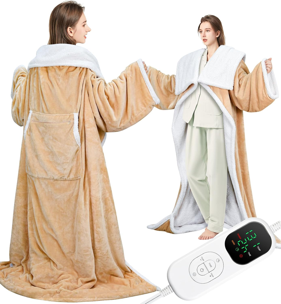 Heated Throw Blankets Electric Snuggle with Foot Pocket, Wearable Heated Blanket