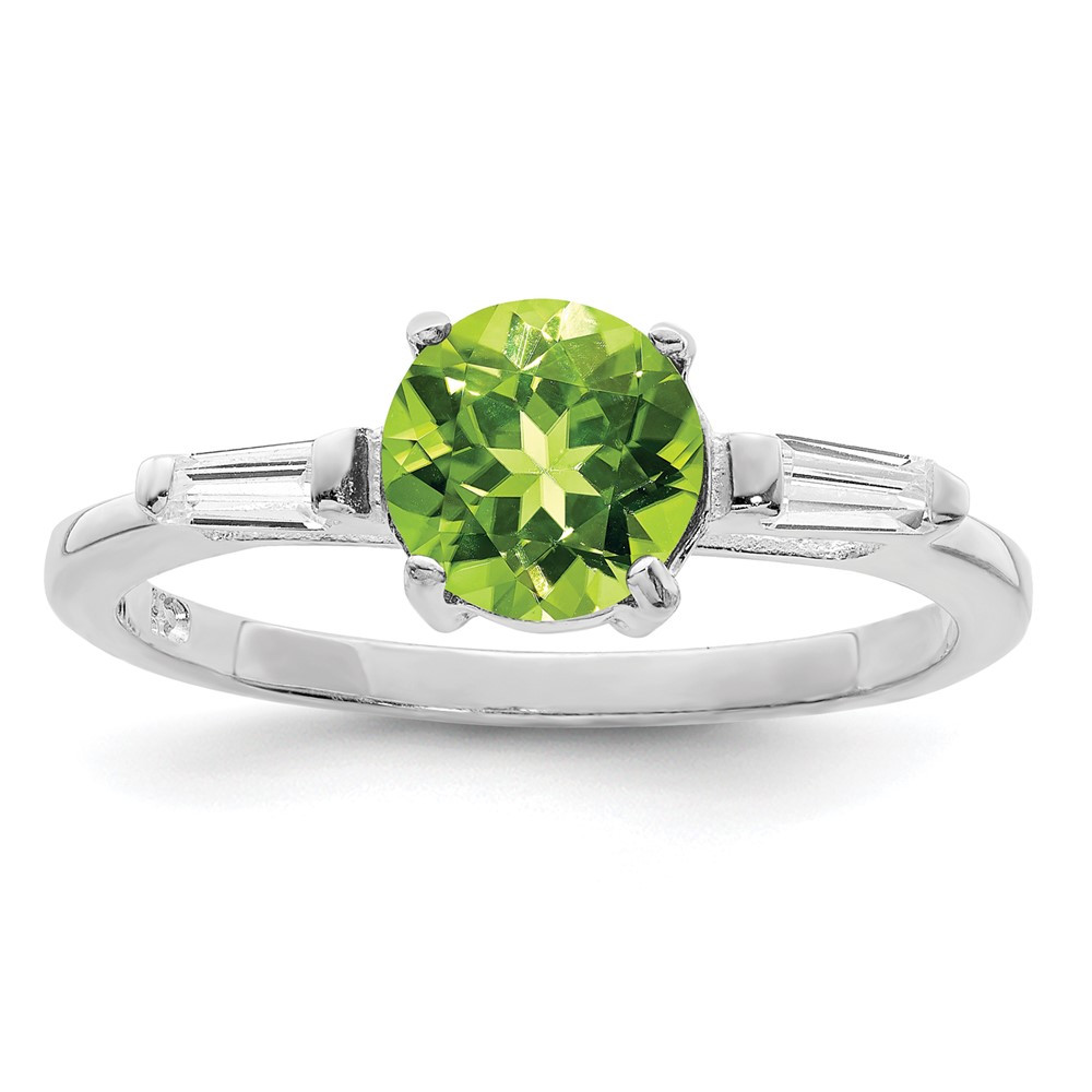 Sterling Silver Rhodium Peridot & Cubic Zirconia Ring Size 8