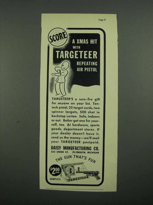 1938 Daisy Targeteer Air Pistol Ad - Score a Xmas Hit With Targeteer