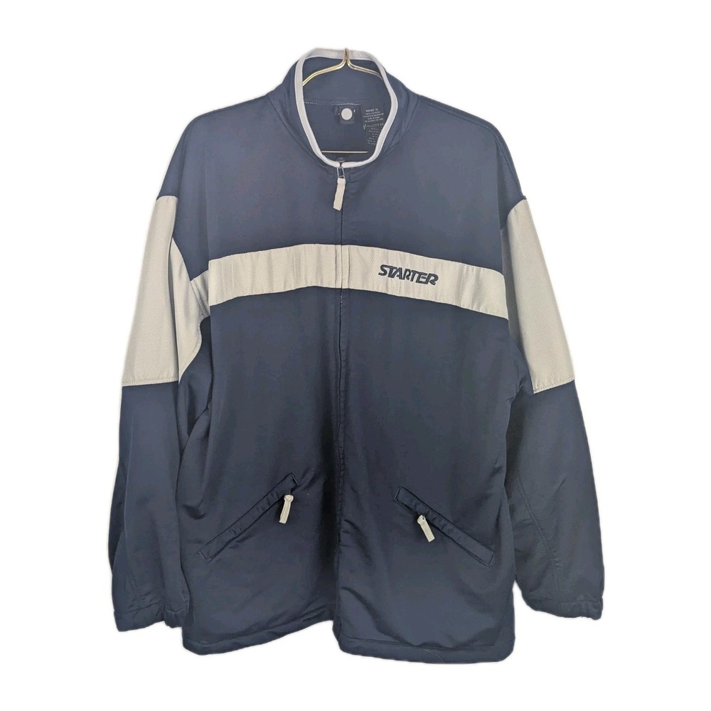 Starter Mens Windbreaker Jacket with Fleece Lining Size XL Navy Blue