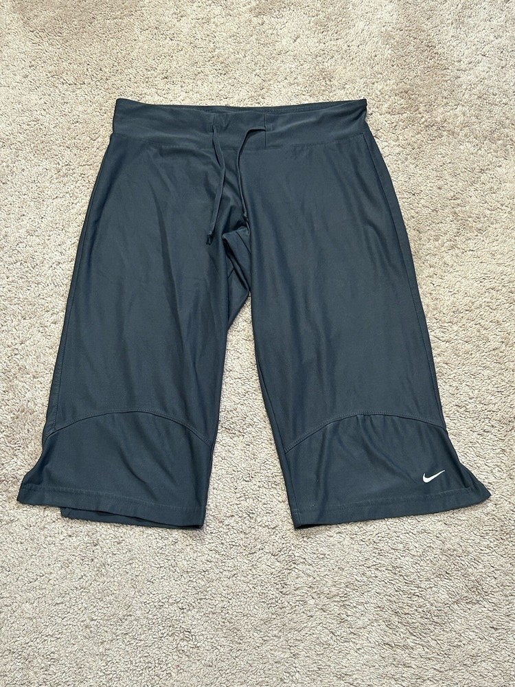 Nike Womens Gray Cropped Straight Leg Drawstring Stretch Leggings Size Medium