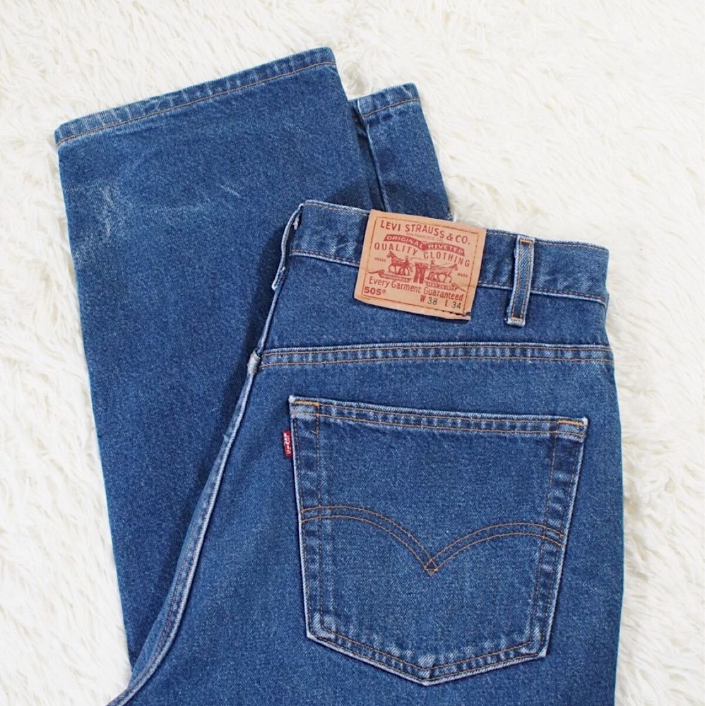 00S Extra Thick Levi'S Red Letters 505 W38 Made In Usa Jeans Paper Patch Engrave