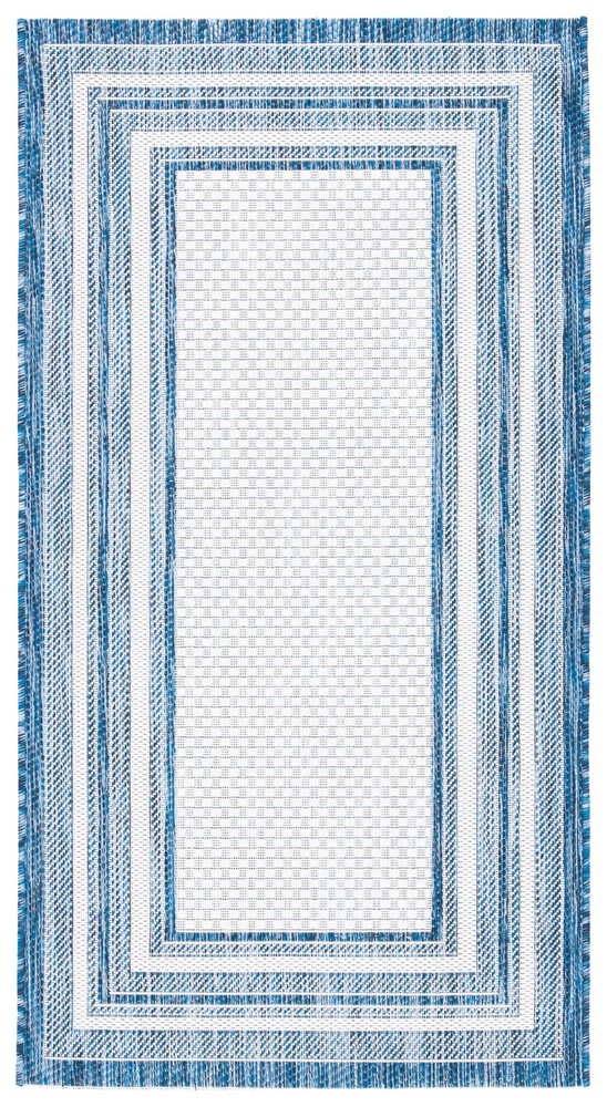 SAFAVIEH Courtyard Ercan Ivory Navy Indoor Outdoor Rug 2x5