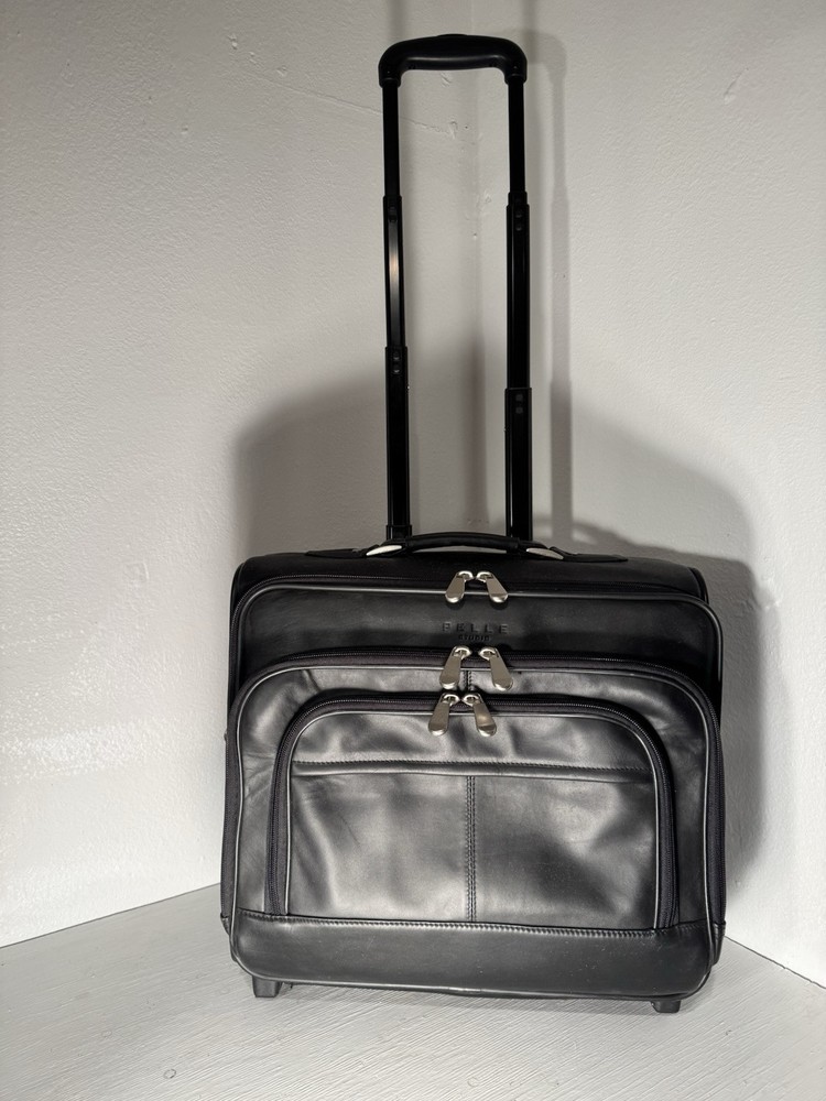 Leather Rolling Carry-On Suitcase with Wheels for Travel