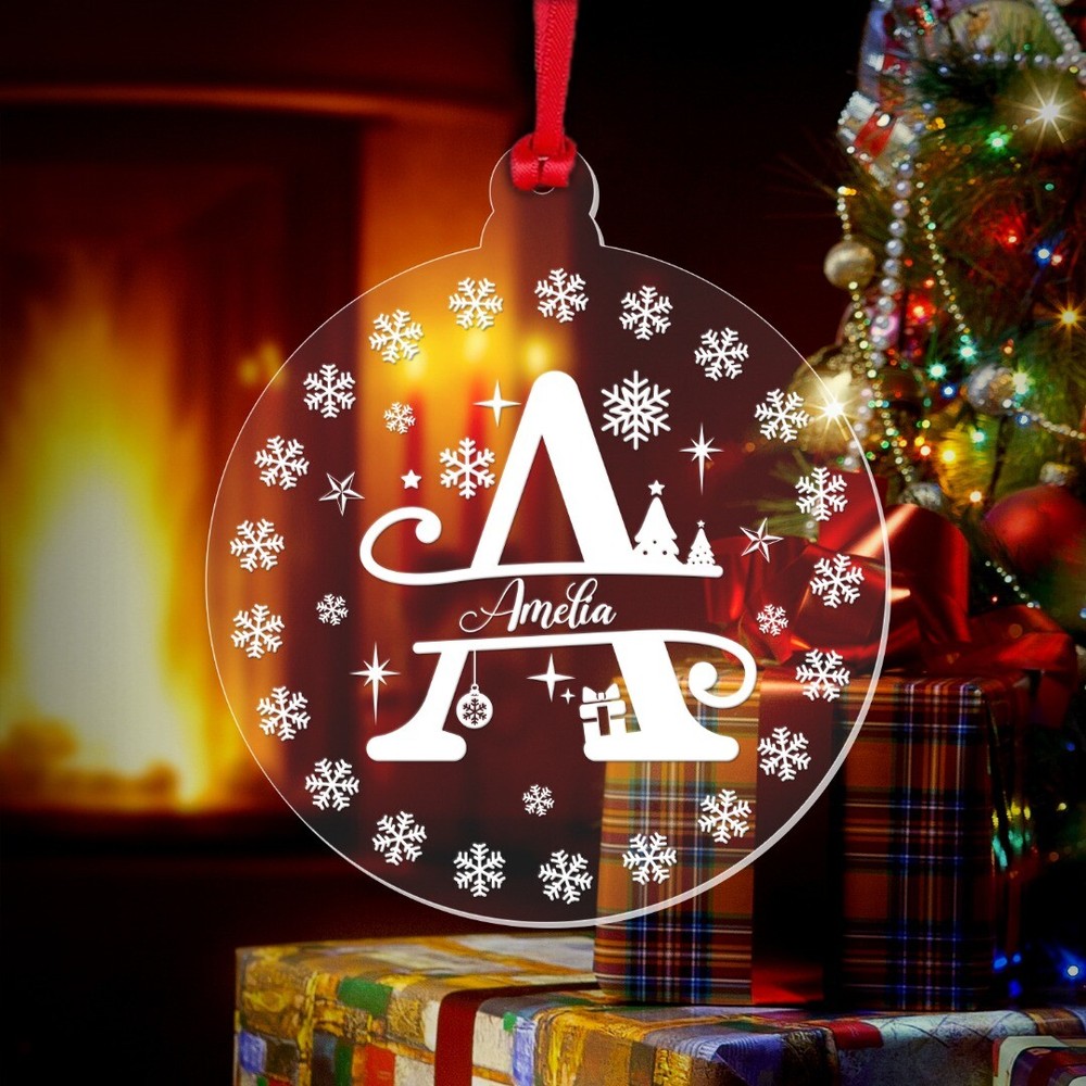 Personalised Christmas Bauble Any Name Monogram Xmas Tree Hanging Decoration Gif