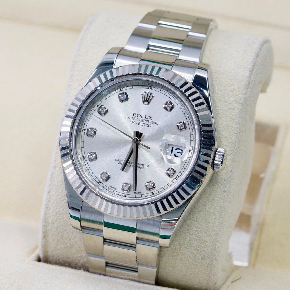 Rolex Datejust 116334 Silver Oyster Bracelet with Silver Bezel Diamond Dial