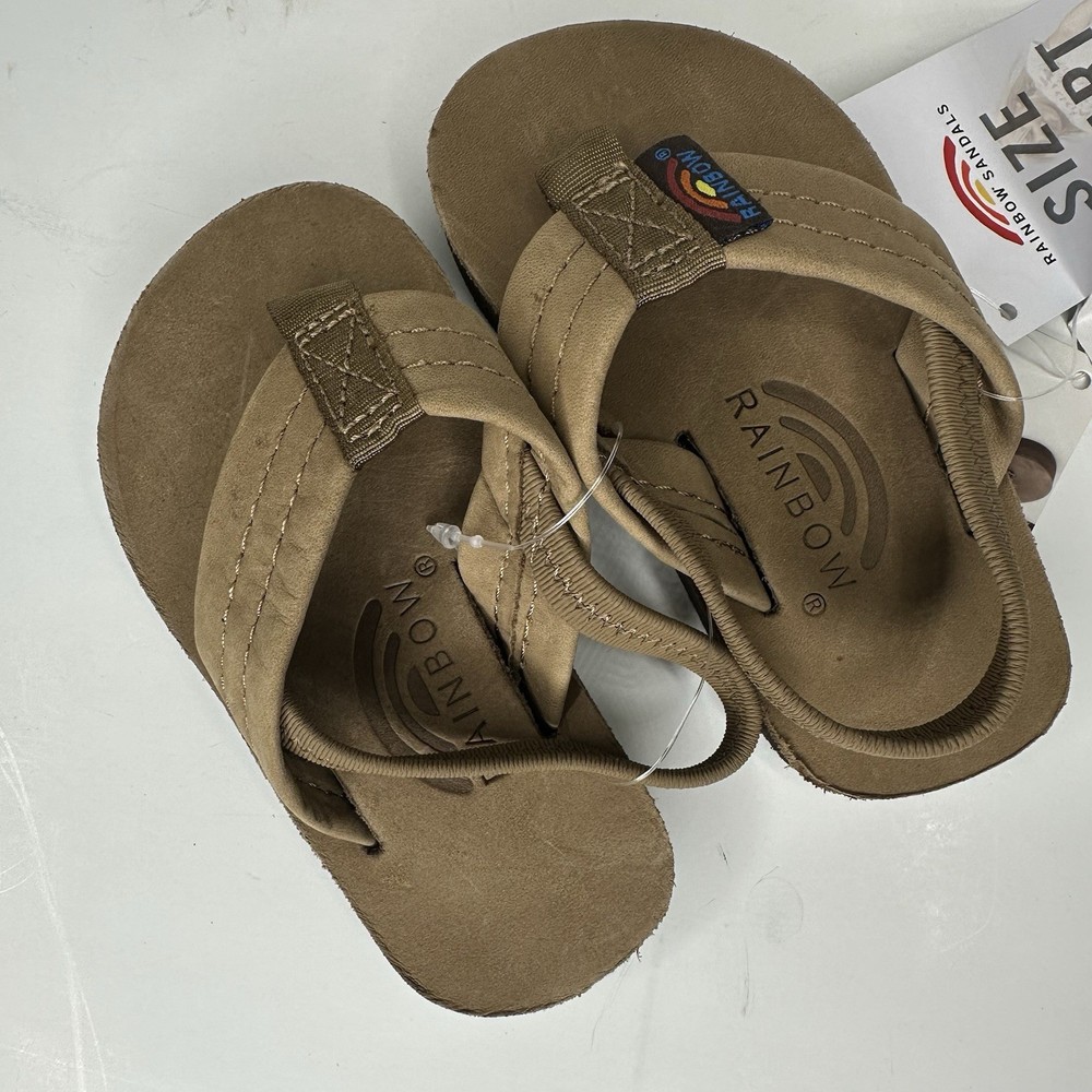 Rainbow Sandals Kids Brown Leather Single Layer Heel Strap Size 3/4 Unisex