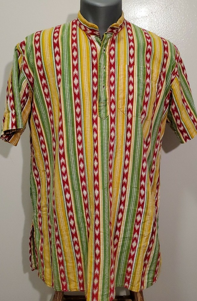 Unbranded Colorful Striped 1/4 Button-Up Pull Over Shirt For Men, Medium