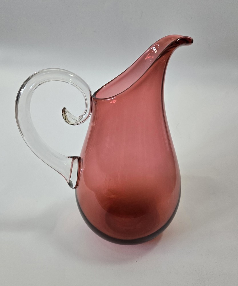 Orbix Hot Glass Ruby Pitcher Vase – 2006 Cal Breed – COA Signed Curly Handle Art