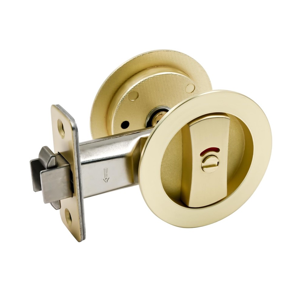 Gold Round Pocket Door Lock with Color Indicators for Privacy