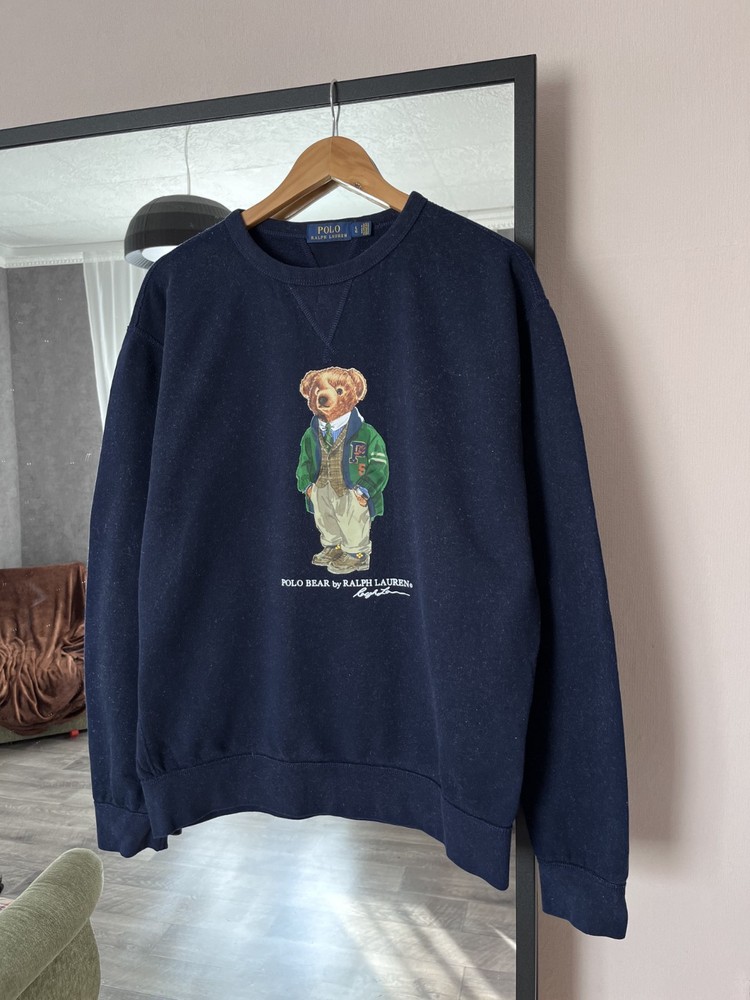 Polo Ralph Lauren Sweatshirt Mens L Bear Preppy Teddy Crewneck Pullover Blue