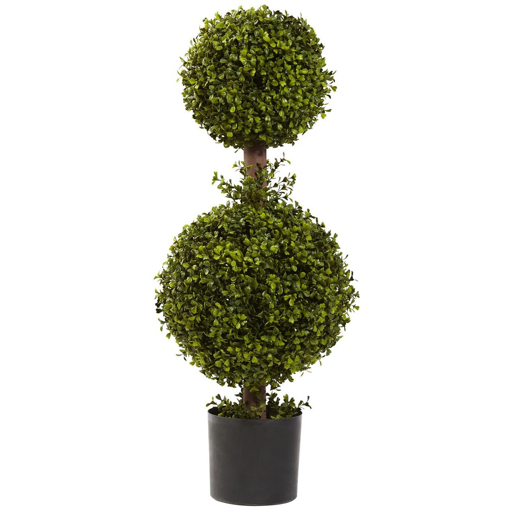 35-Inch Indoor Outdoor Double Ball Boxwood Topiary for Home and Garden Decor  
