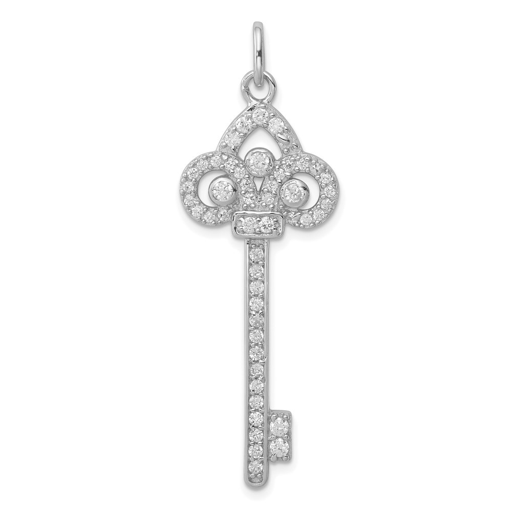Sterling Silver Rhodium-plated and Cubic Zirconia Key Pendant L-1.97 Inch