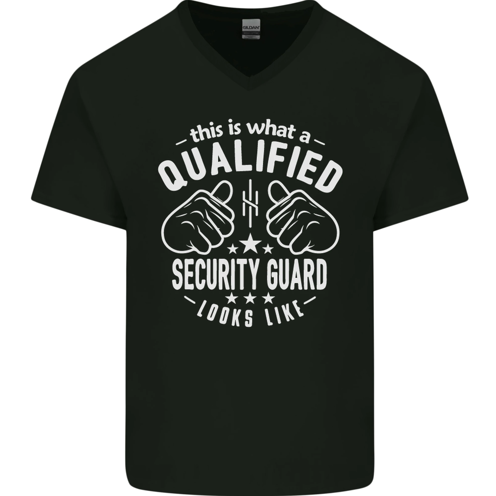 A Qualified Security Guard Looks Like Mens V-Neck Cotton T-Shirt