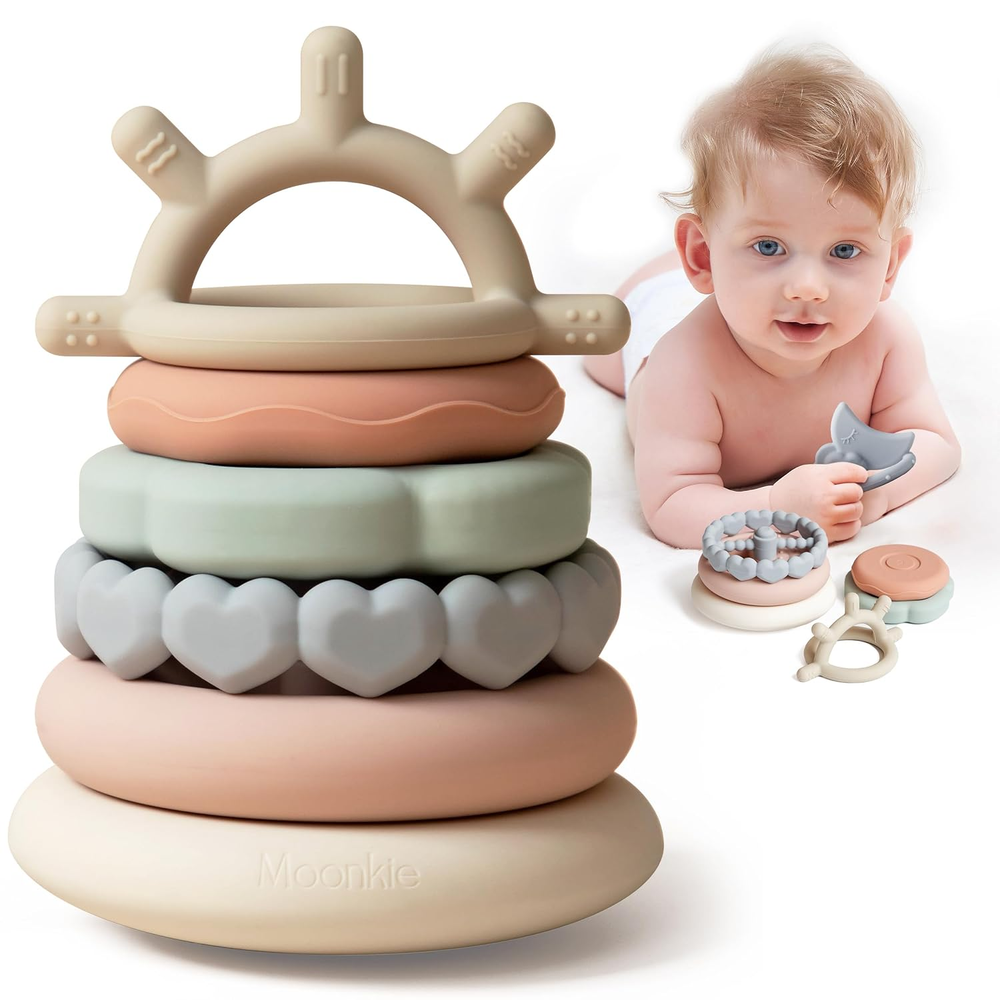 Moonkie Stacks of Circles Soft Teething Toy | Educational Learning Baby Toy | St