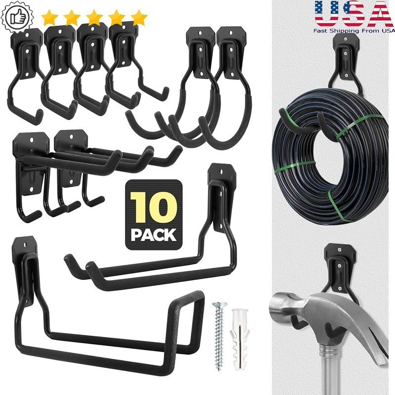 Durable Garage Hooks Organizer Tool Storage Wall Mount Set Anti-Slip Heavy Duty