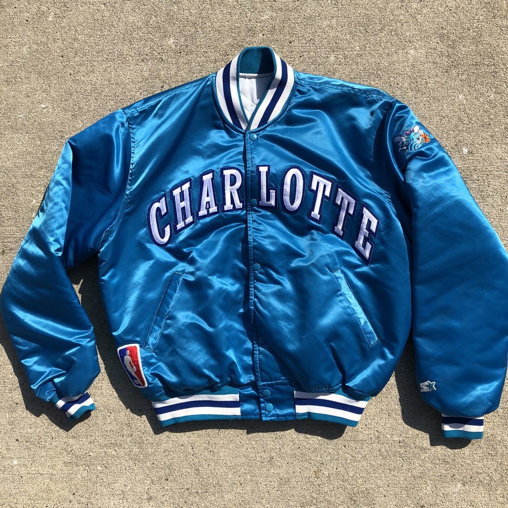 Vintage 90s Charlotte Hornets Satin Bomber Jacket Men’s XL Made in USA