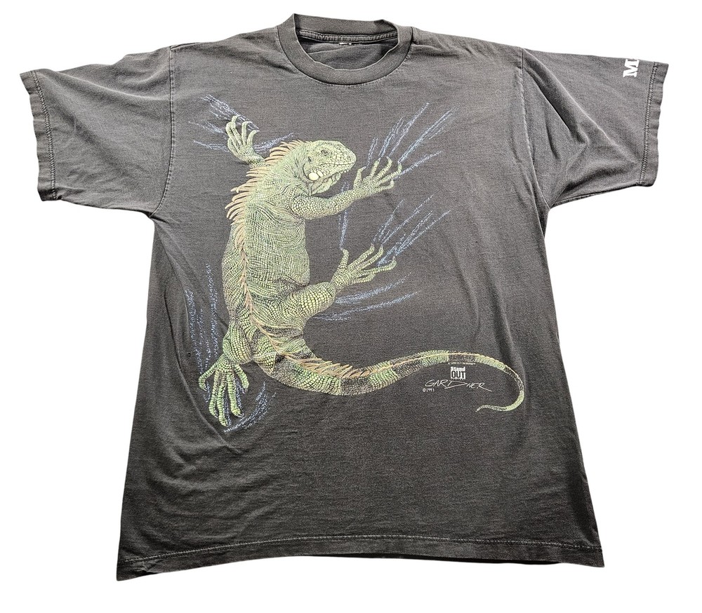 Vintage Stand Out Designs Iguana Shirt Mens Large Black Gardiner Graphic Tee 90s
