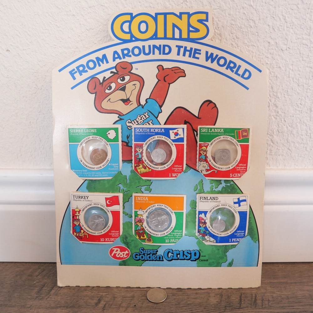 1989 Super Golden Crisp 6 Coins from Around the World w/ Display Holder Rare Lot