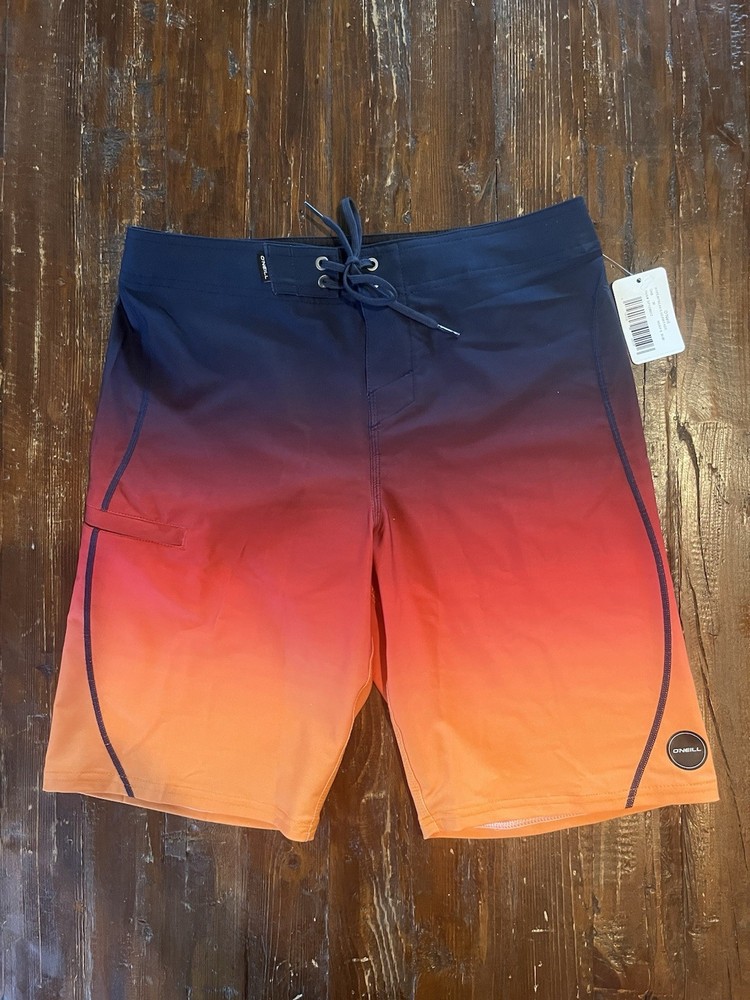 O'Neill Men's Board Shorts Ombré Orange Red Black Size 30 Drawstring Pocket