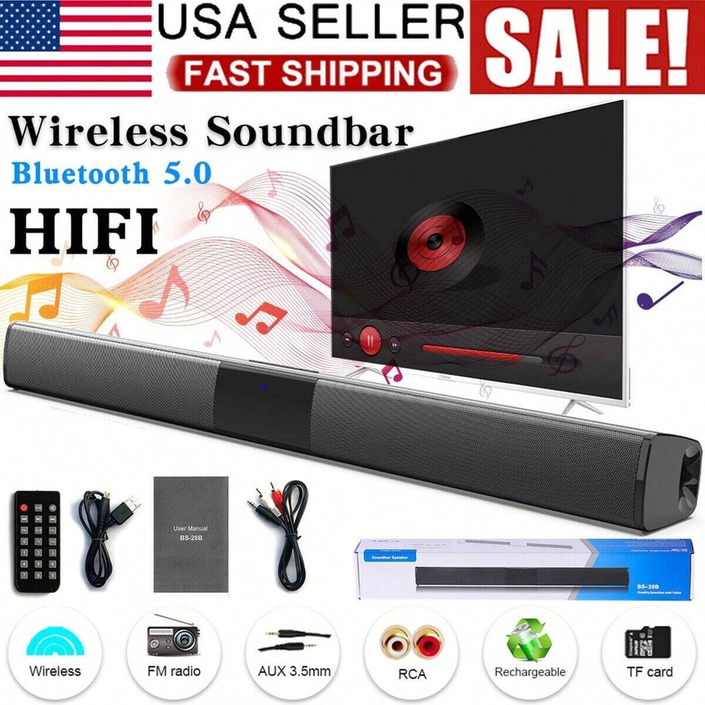 Dazone Surround Sound Bar 4 Speakers System Wireless BT Subwoofer TV Home Theate