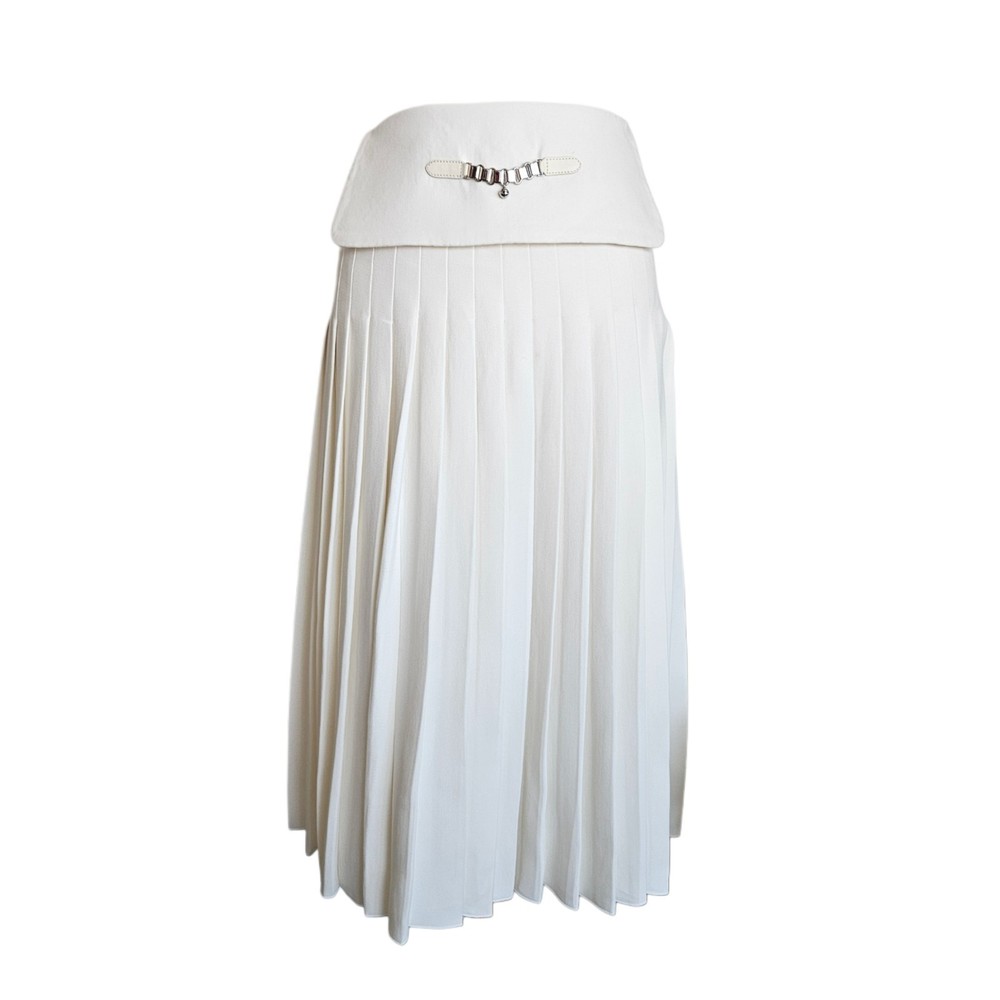 Hermes White Pleated Midi Skirt