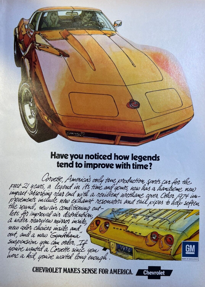 1974 Vintage Magazine Advertisement Chevrolet Corvette