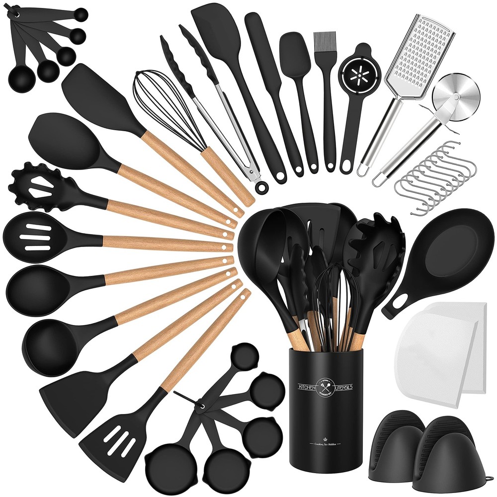 Silicone Cooking Utensils Set, 43Pcs Non-Stick Heat Resistant Kitchen Utensil...