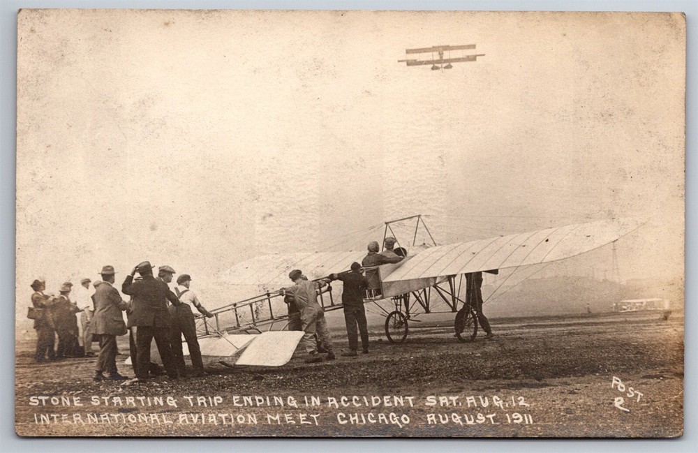 RPPC Monoplane 1911 Chicago Flight Ending in Accident Early Aviation Postcard G2