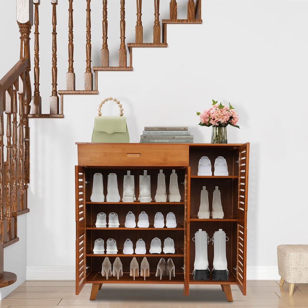 Large Wooden Shoe Storage Cabinet Organizer with Multiple Shelves