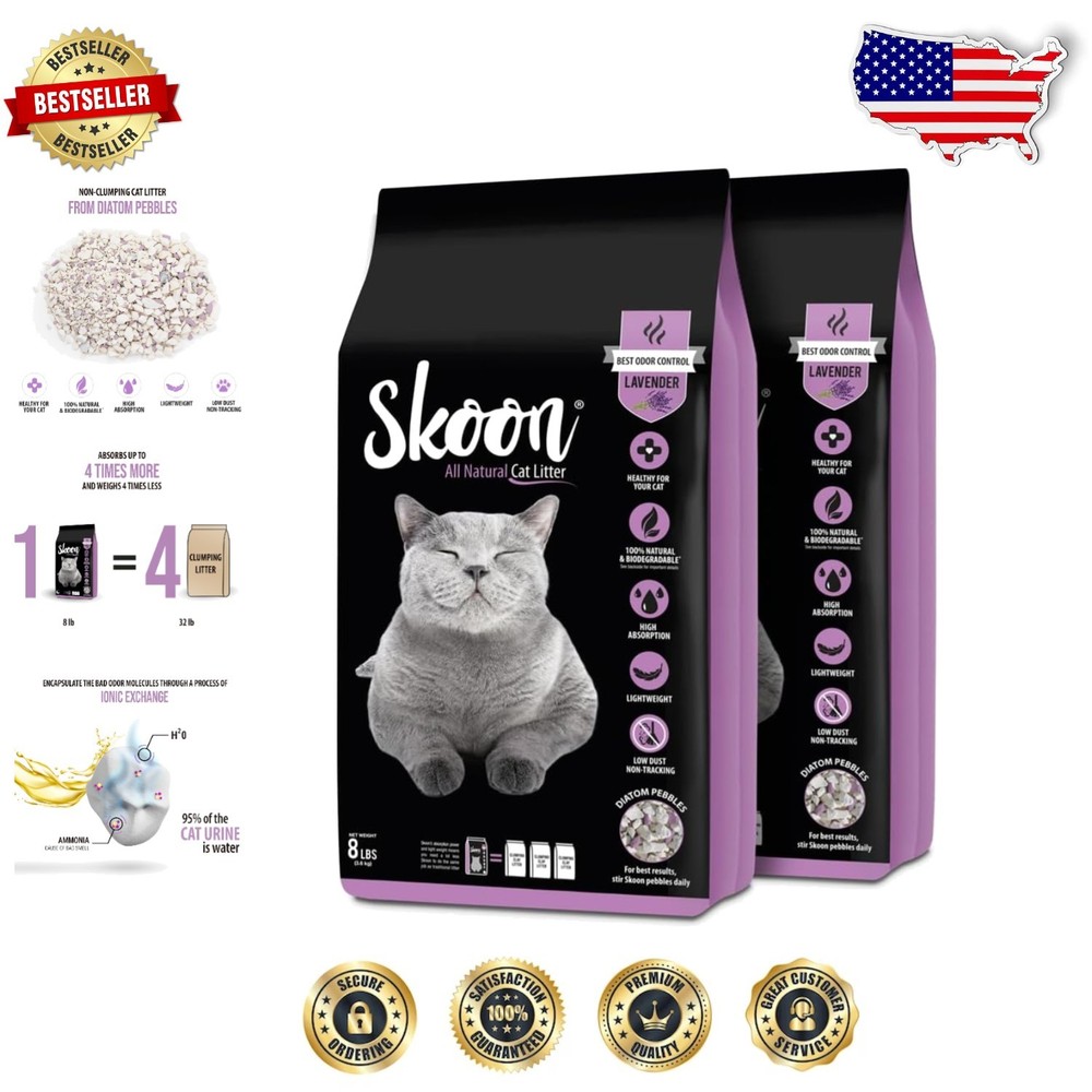 Hypoallergenic Lavender Scented Diatom Cat Litter - 2 Bags for Odor Control
