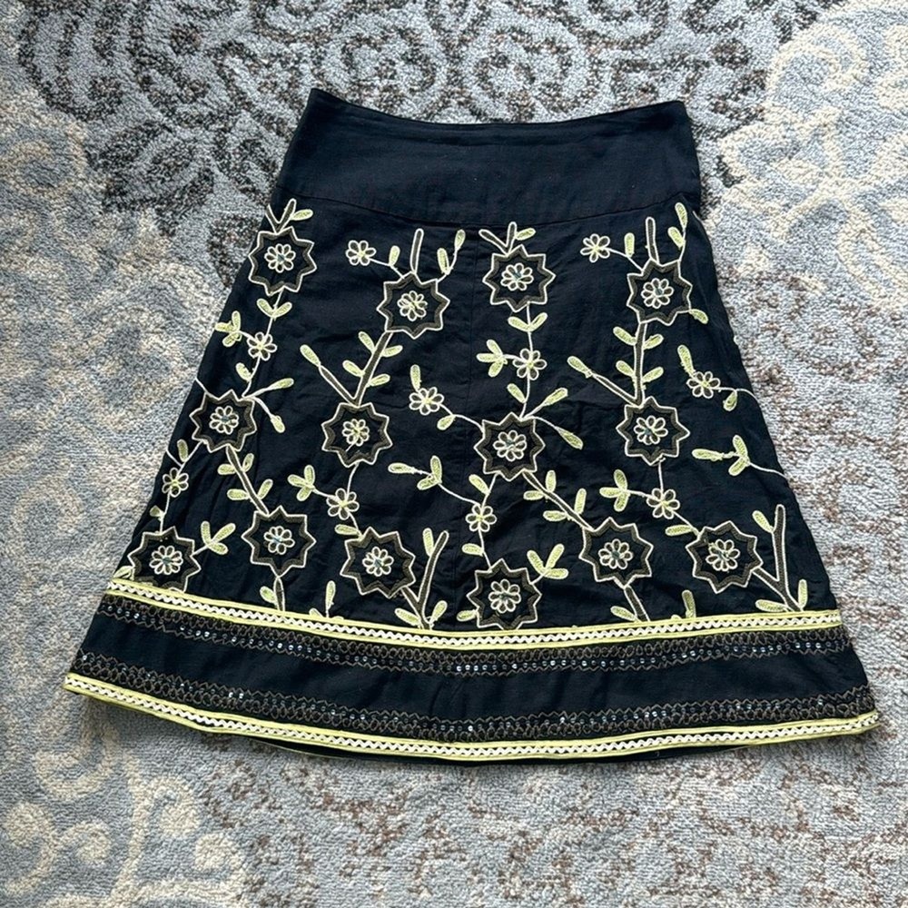 INDISKA Floral Embroidered Skirt Black XS
