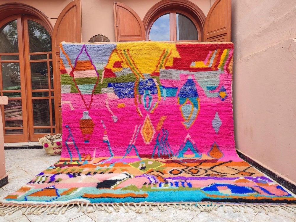 Hand Knotted Moroccan Berber Wool Rug Color Multicolor Handmade Design Carpet Ru