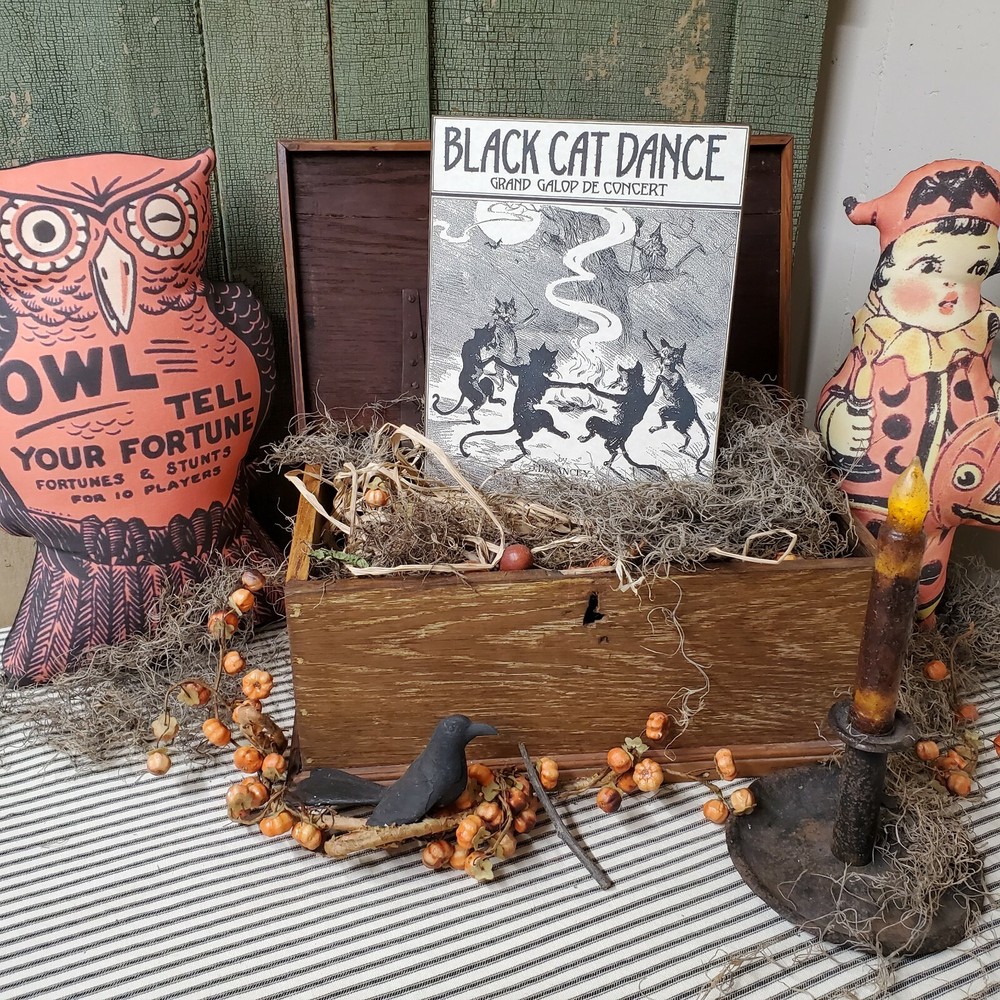 VINTAGE RETRO STYLE ADVERTISING HALLOWEEN BLACK CATS DANCE MUSIC CANVAS SIGN