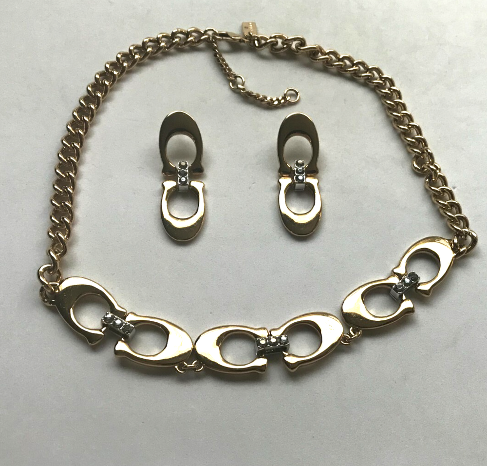 Coach Signature Goldtone Necklace & Earrings Jewelry Set