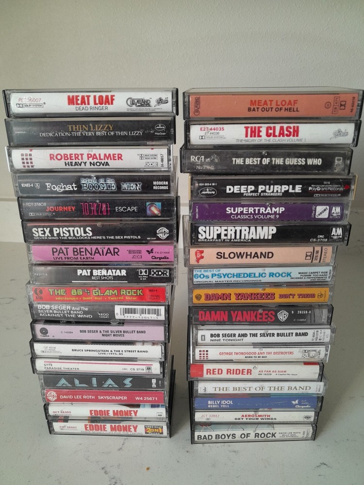 Lot of 34 Cassette Tapes 60s/70s/80s Classic Meatloaf Clash Journey Aerosmith