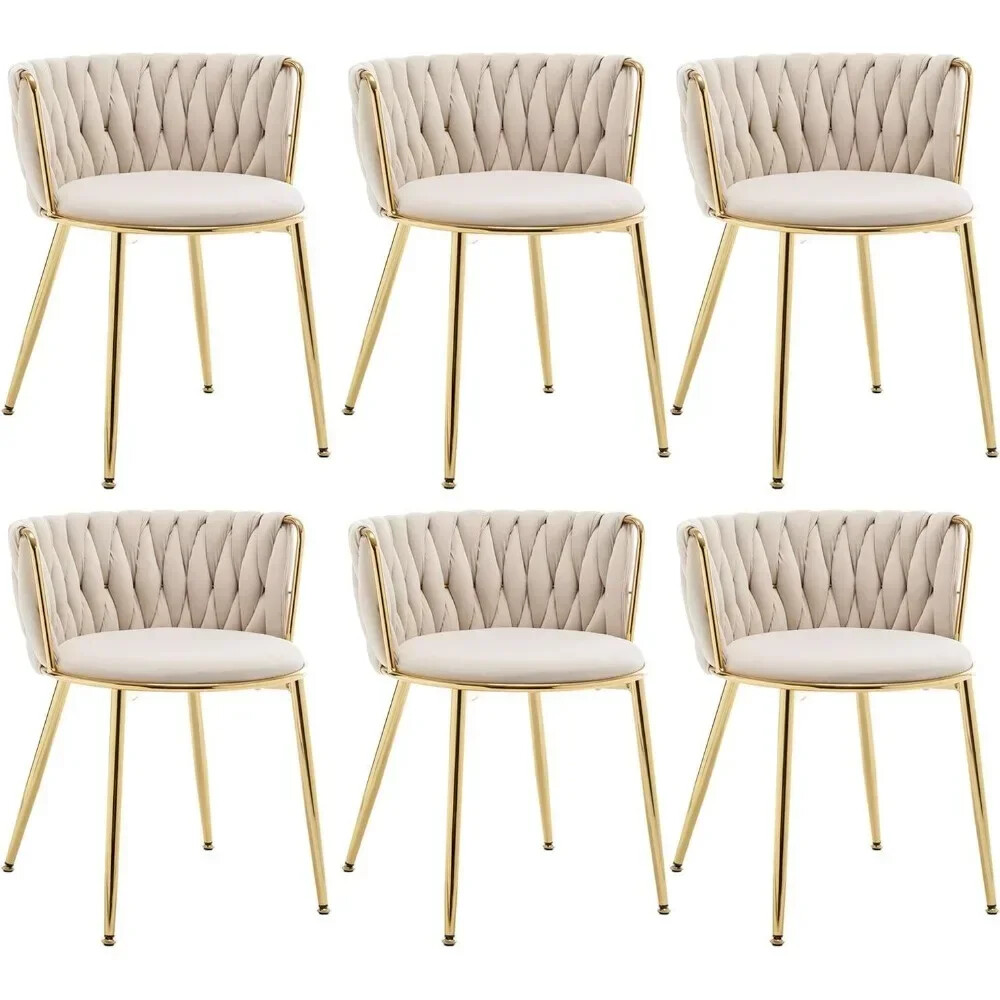 Velvet Dining Chairs Set of 6, Upholstered Dining Chairs with Gold Metal Legs