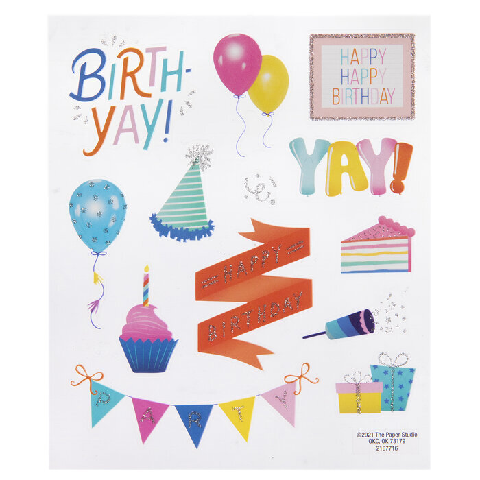 2 Sheets Glitter Birthday Icons Stickers Papercraft Crafts Planner Scrapbook