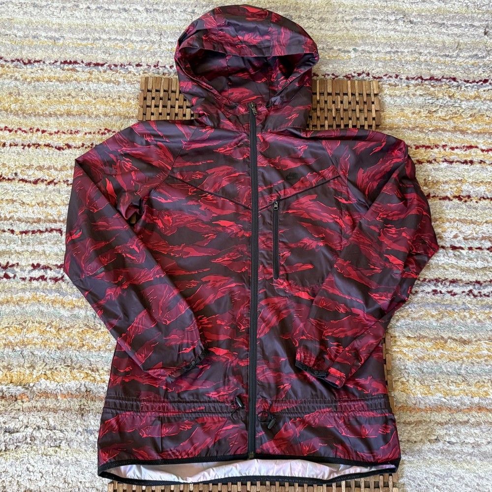 Nike Tech Windrunner Shell Hoodie Red Camo Full Zip Men's Size Small S