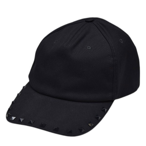 Valentino Rockstud Navy Cotton Baseball Cap with Stud Applique 4Y2Hda10Fae
