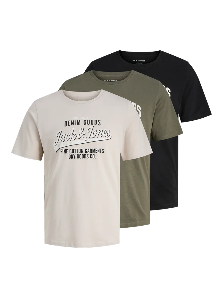 Jack & Jones 3-Pack JJETHAN Crew Neck Tees - Olive Black Moonbeam