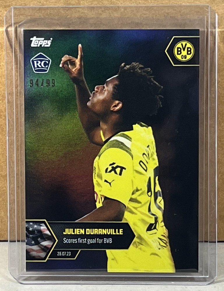 2023 Topps Now #4 Julien Duranville BVB Rookie 1st Goal Black Parallel 94/99 Gem Mint