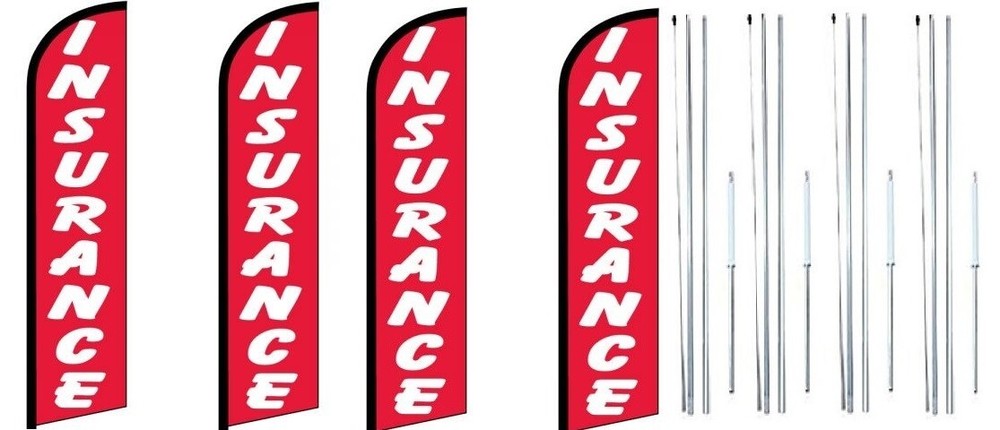 Insurance Windless Flag With Complete Hybrid Pole set- 4 pack