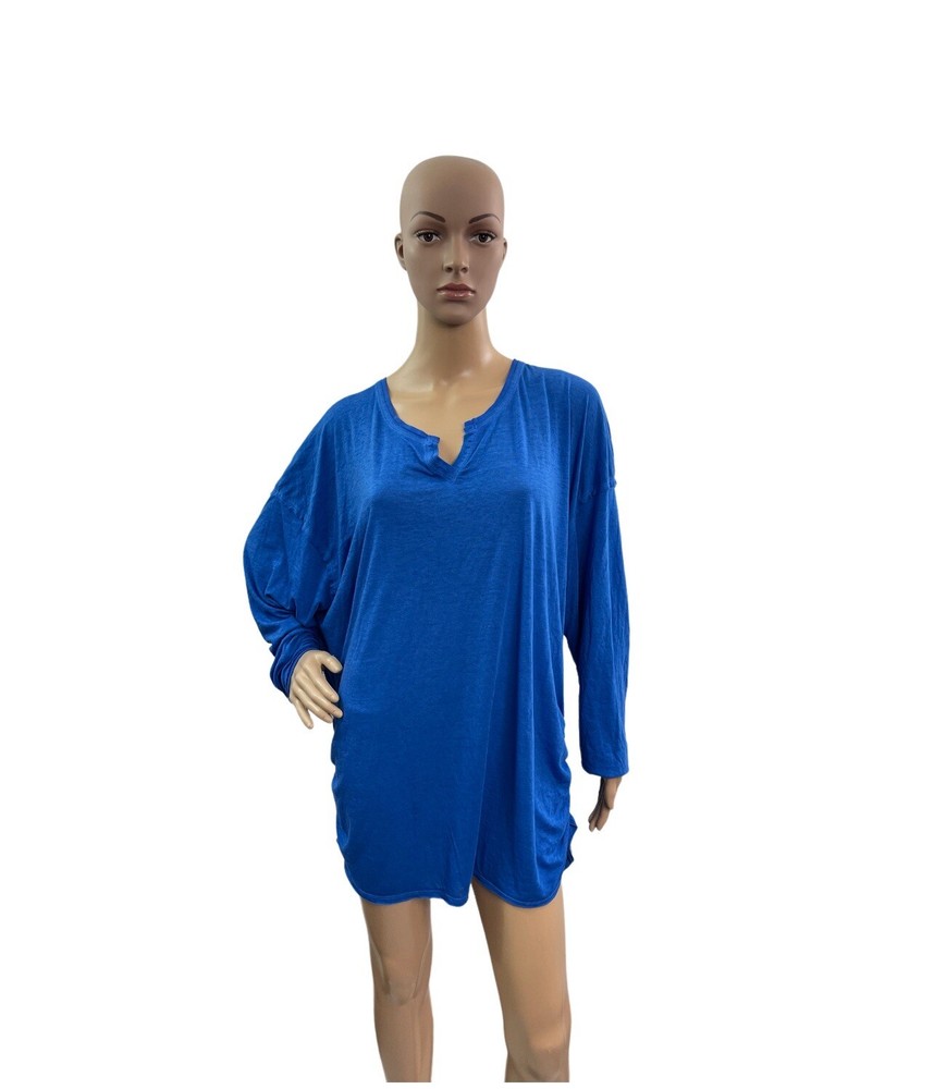 Lane Bryant Pluse Size Women’s 26/28 Long Sleeve V Neck Rushed Waist Blue Tee