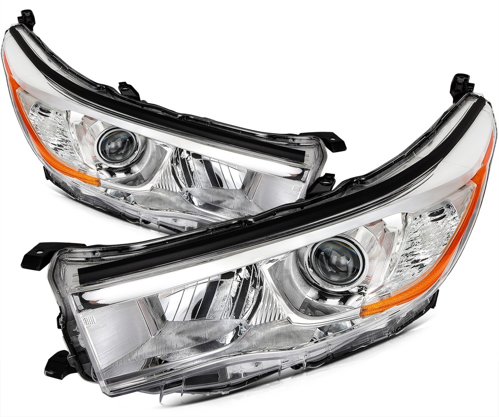 Pair Headlights Assembly For Toyota Highlander 2014-2016 Chrome Housing LH & RH