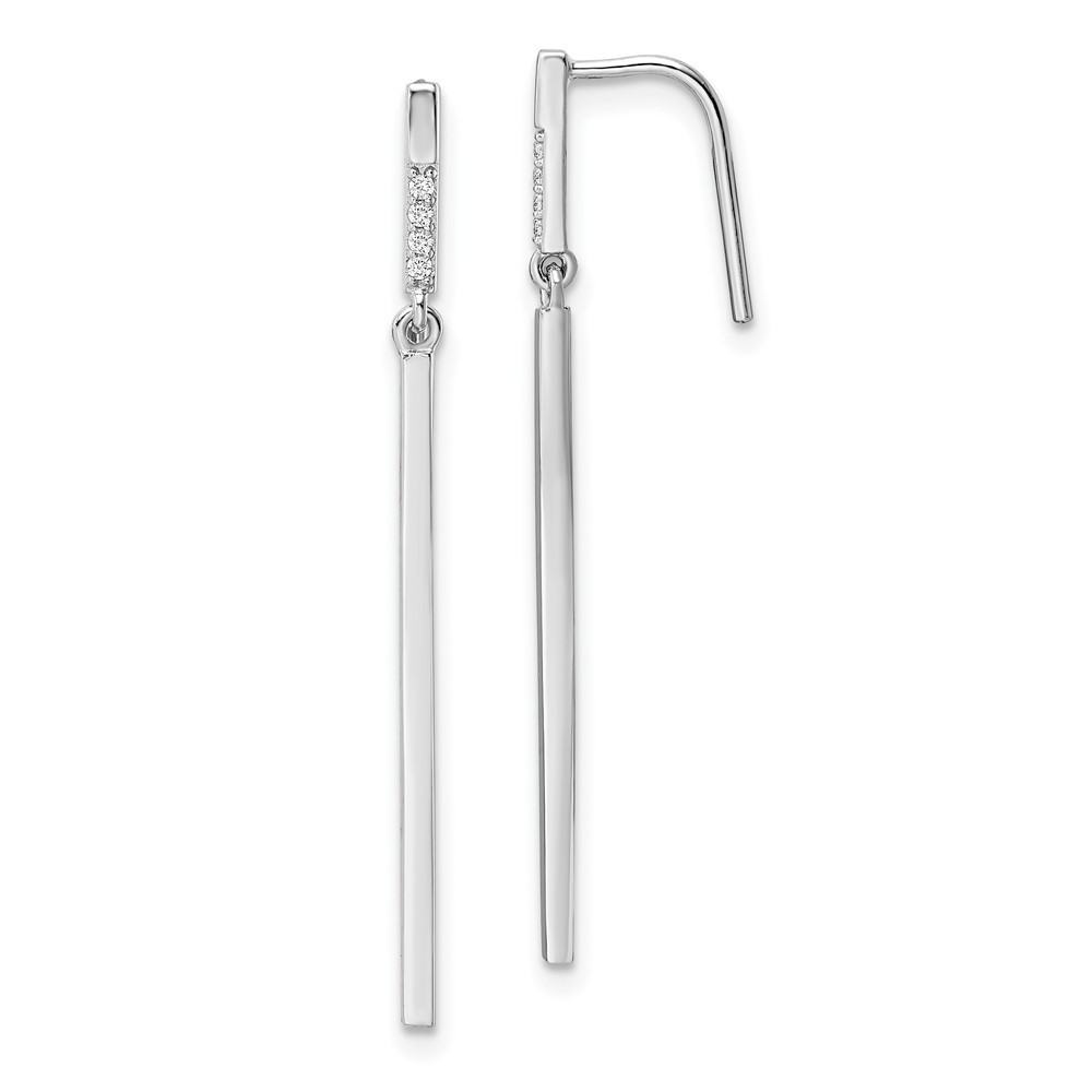 Sterling Silver Polished Cubic Zirconia Bar Drop & Dangle Earrings 1.44gm
