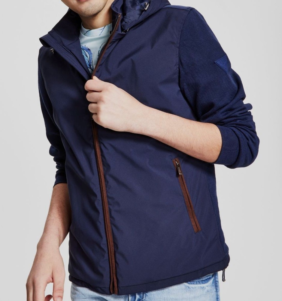 Guess Men's Full-Zip Knitted Hooded Windbreaker Jacket M NEW $168 M2RL14WEDJ0