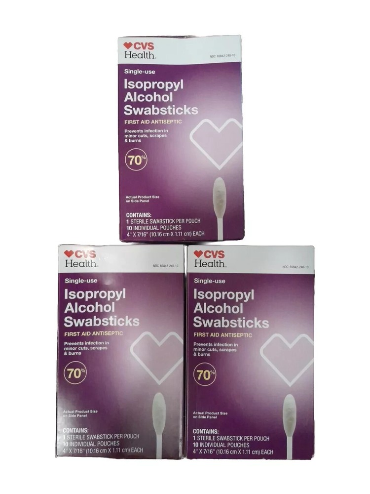 3 Boxes Of CVS Single-Use 70% Isopropyl Alcohol Antiseptic Swabsticks 10 Per Box