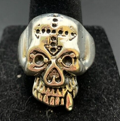 Vintage Antique Silver Tone Skull Ring - Size 10