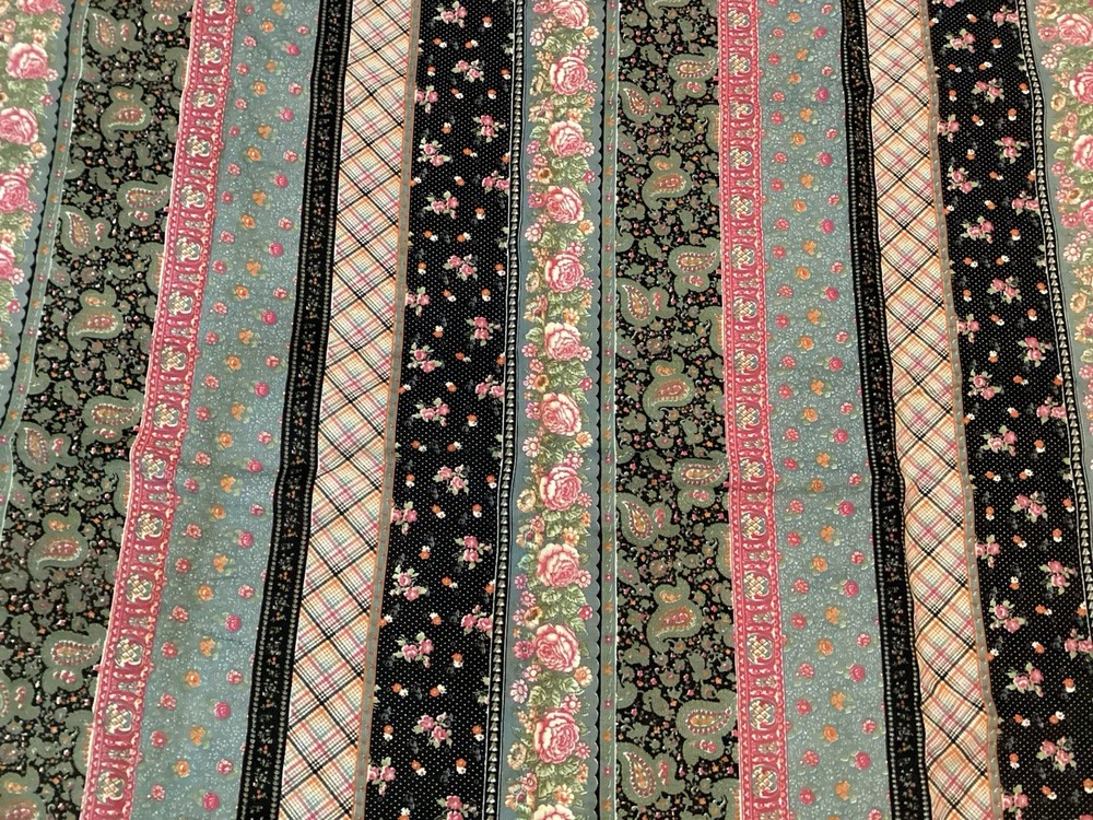 Vintage NOS Striped Floral Chintz Corduroy Fabric 2+ Yards 100x42 Inches